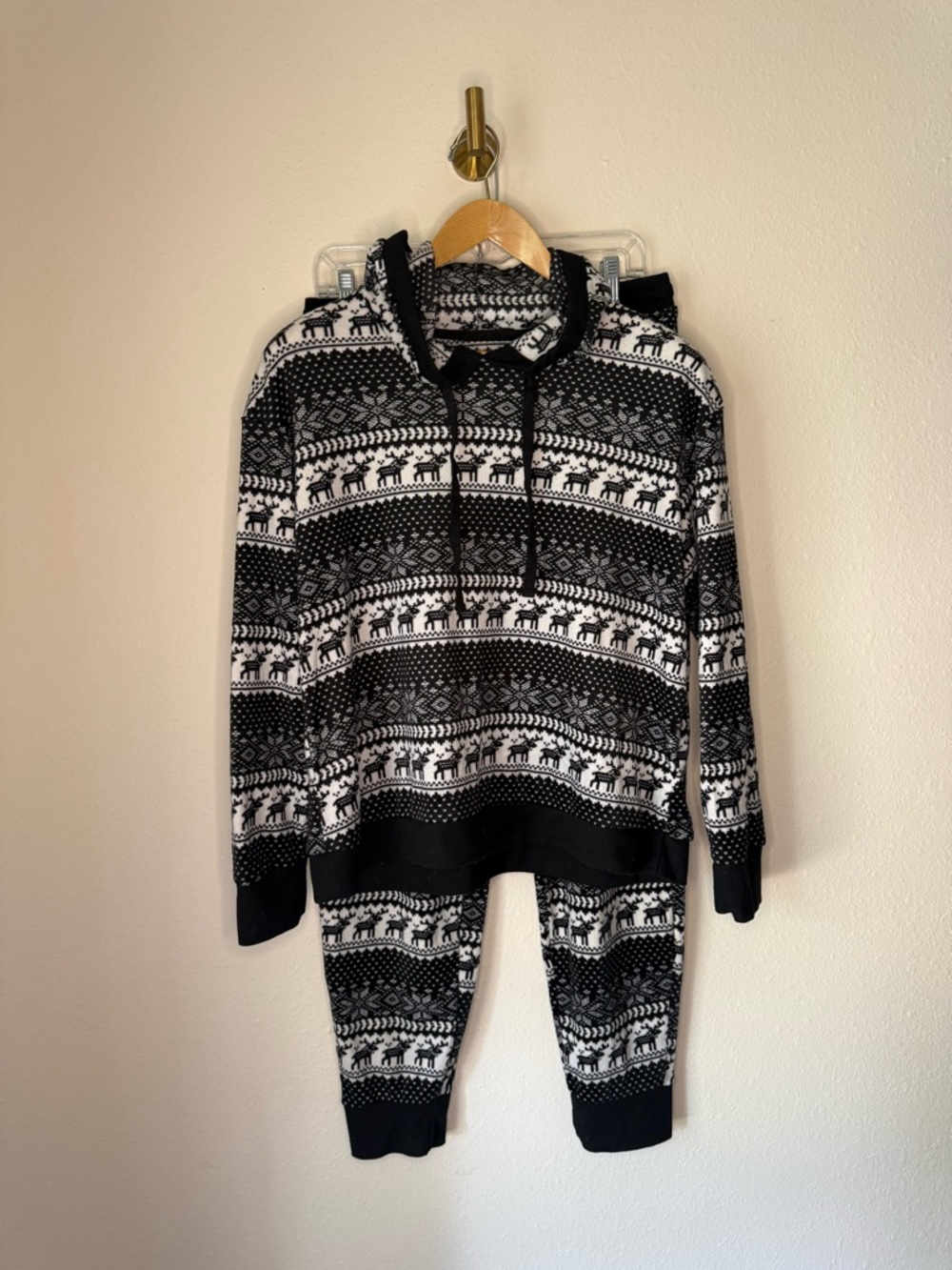 Cuddl Duds Black White Fair Isle Fleece Lounge Set size M